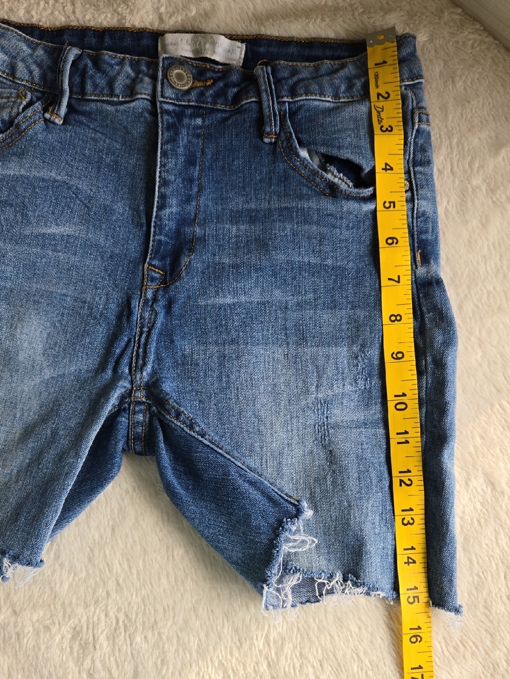 Women's Blue Distressed Denim Jean Shorts - Picture 7 of 7